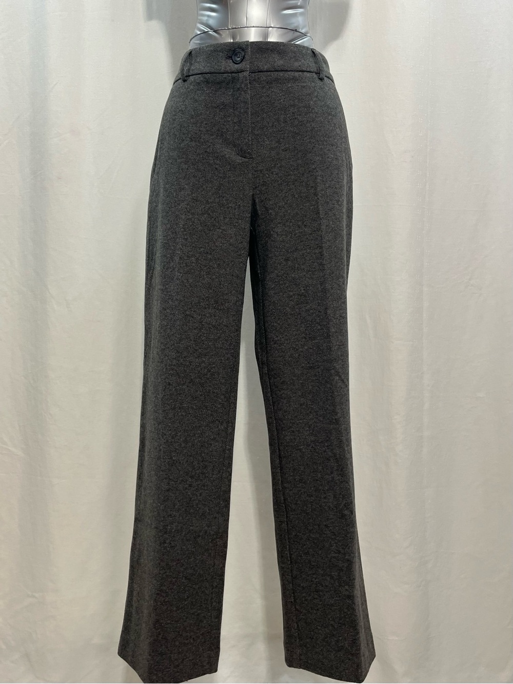 Hilary Radley Charcoal Gray Wide-Leg Trousers.  Herringbone pattern Size 8 - Picture 2 of 9